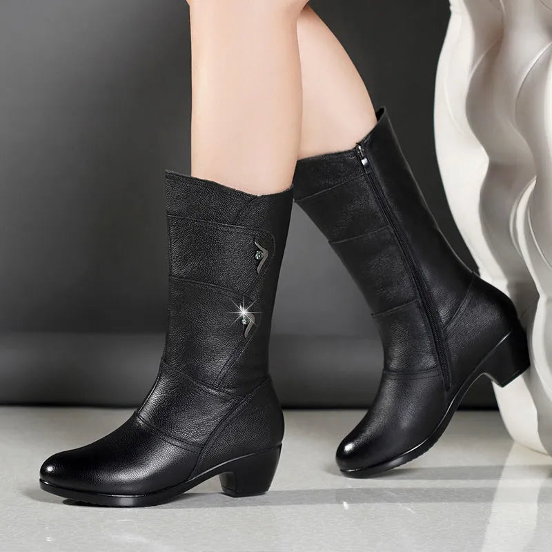 Damen-Stiefel, Spitz, Design, Leder, hochwertige Gummisohlen 5