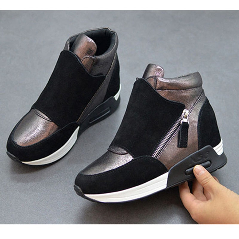 Damen-Keil-Sneakers, modernes Design, Rindleder, Velours-5