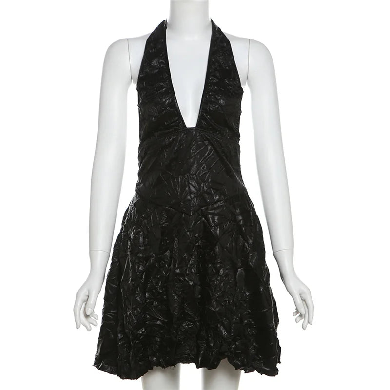 Mini-Kleid für Damen mit V-Ausschnitt – A-Linienform, Polyester, schmeichelhafte Falten, perfekt für Sommerfeste 1
