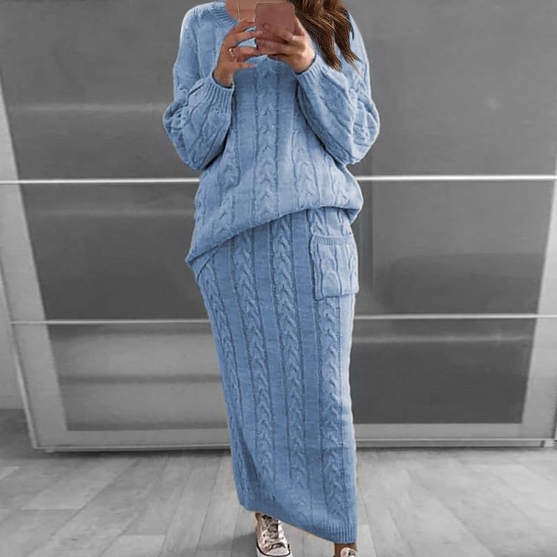 Damen-Loungewear-Set, Winter, Pullover und Rock, weiche Acrylmischung-5