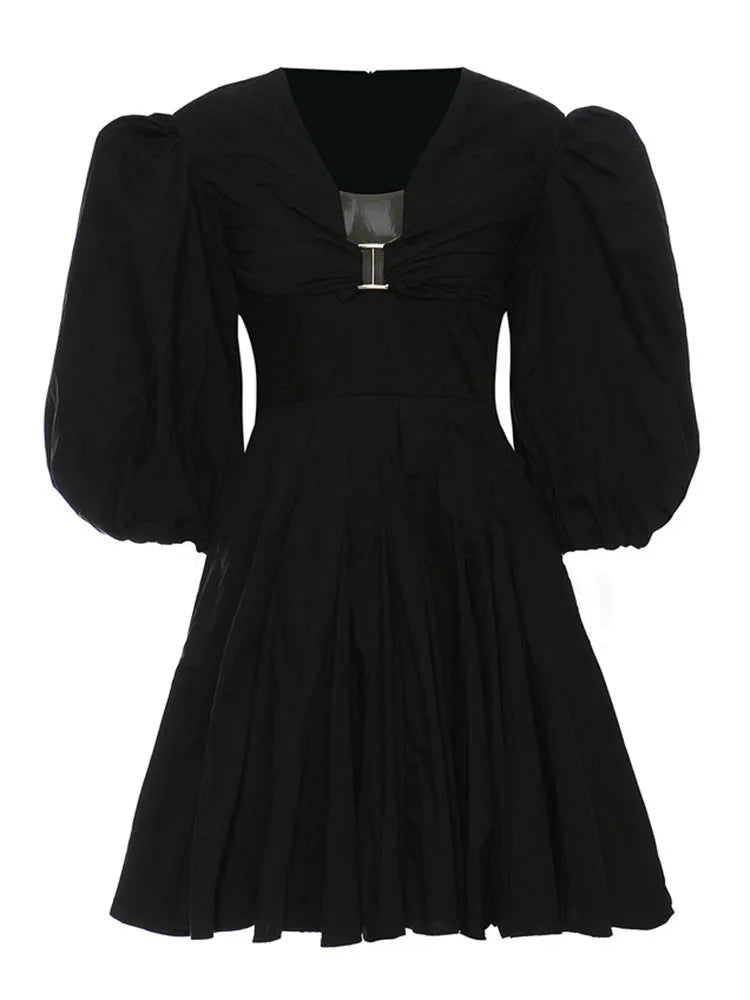 Damen-Minikleid, Puffärmel, Baumwolle, elegant-1
