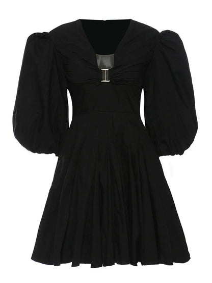 Damen-Minikleid, Puffärmel, Baumwolle, elegant-1