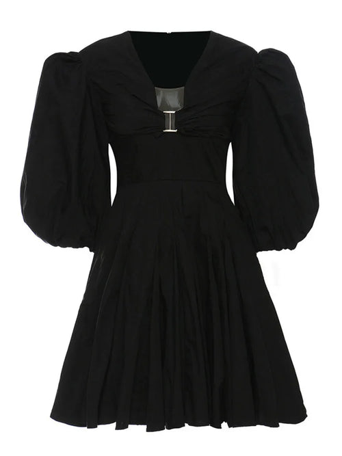 Damen-Minikleid, Puffärmel, Baumwolle, elegant-1