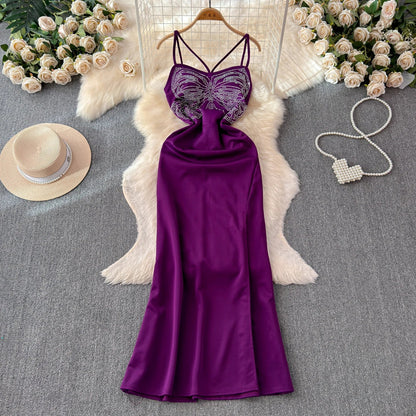 Damen-Maxikleid, V-Ausschnitt, Kristalldetails, Baumwolle, Polyester, Elasthan 1