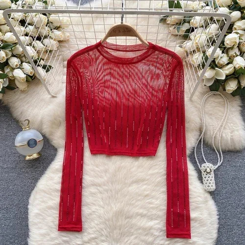 Variant image for Damen-Crop-Top, langärmelig, figurbetontes Polyester-8