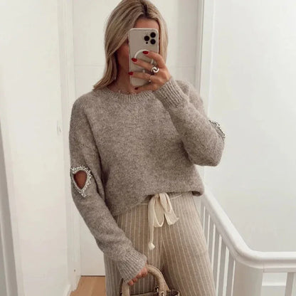 Damenpullover Herz Modernes Design Weiche Baumwolle-4