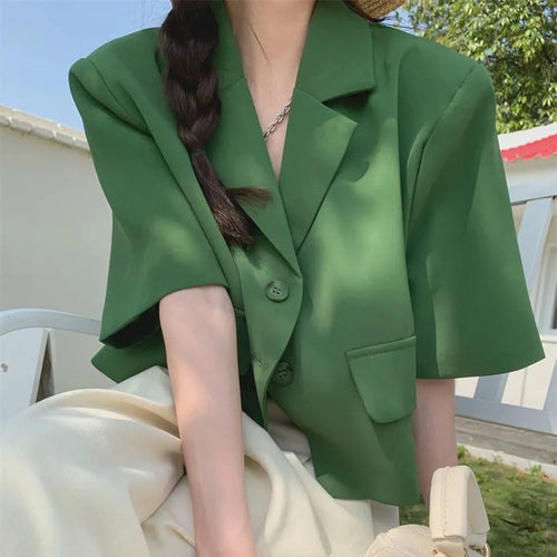 Damen Blazer Kurz Ärmelloser Umlegekragen Polyester 1