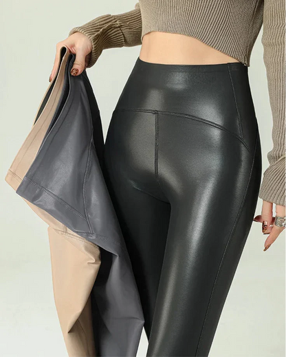 Damen-Leggings, hohe Taille, knöchellanges Polyester, Synthetikleder-6