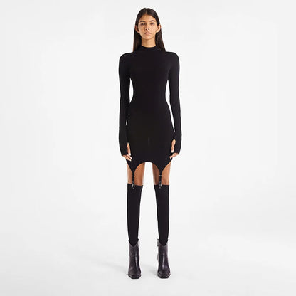 Elegantes schwarzes Minikleid mit Stehkragen – glitzerndes Kleid aus Polyester für Partys und besondere Anlässe 1