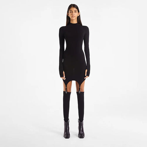 Elegantes schwarzes Minikleid mit Stehkragen – glitzerndes Kleid aus Polyester für Partys und besondere Anlässe 1
