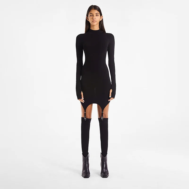 Elegantes schwarzes Minikleid mit Stehkragen – glitzerndes Kleid aus Polyester für Partys und besondere Anlässe 6