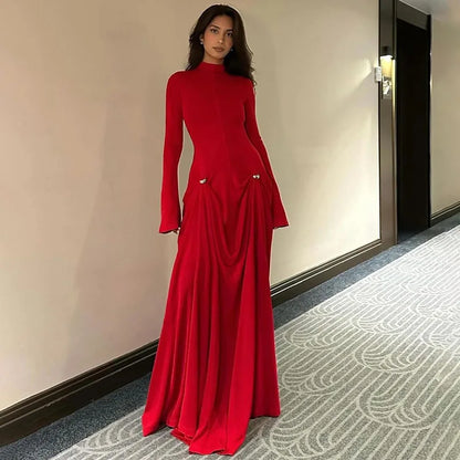 Maxikleid Damen Drapiert Hoher Halsausschnitt Hochwertiges Material-1