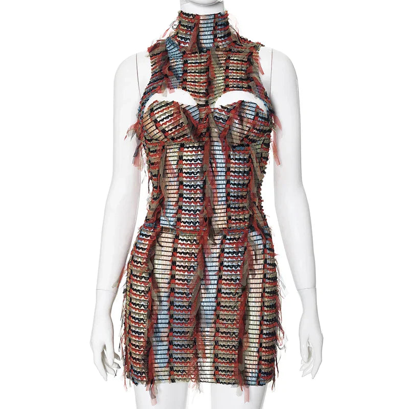 Damen-Minikleid, Turtleneck, perforierte Mischung, aus Baumwolle und Polyester-1