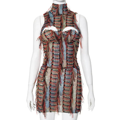 Damen-Minikleid, Turtleneck, perforierte Mischung, aus Baumwolle und Polyester-1