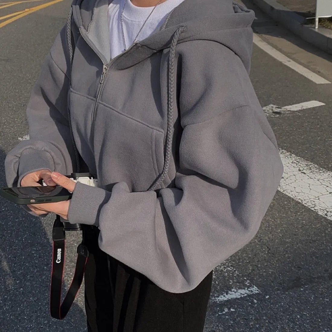 Variant image for Langer Hoodie Damen Oversize mit Reißverschluss aus weichem Stoff-7