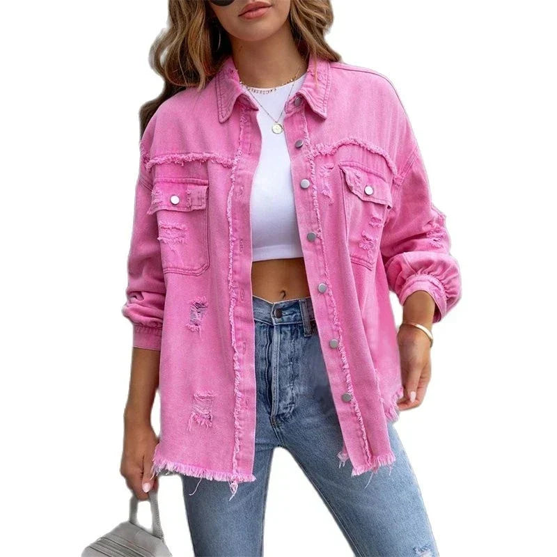 Variantenbild für Damen-Denimjacke, klassischer Stil, 100 % Baumwolle-11
