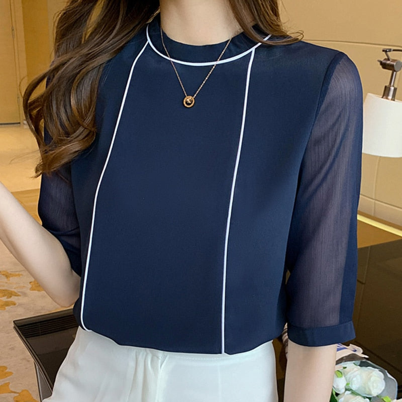 Variant image for Damen-Bluse, Chiffon, O-Ausschnitt, normale Passform-2