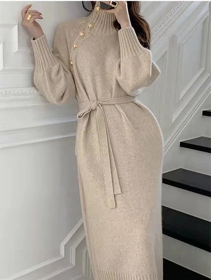 Damenkleid, Rollkragen, lange Ärmel, weiches Material-3