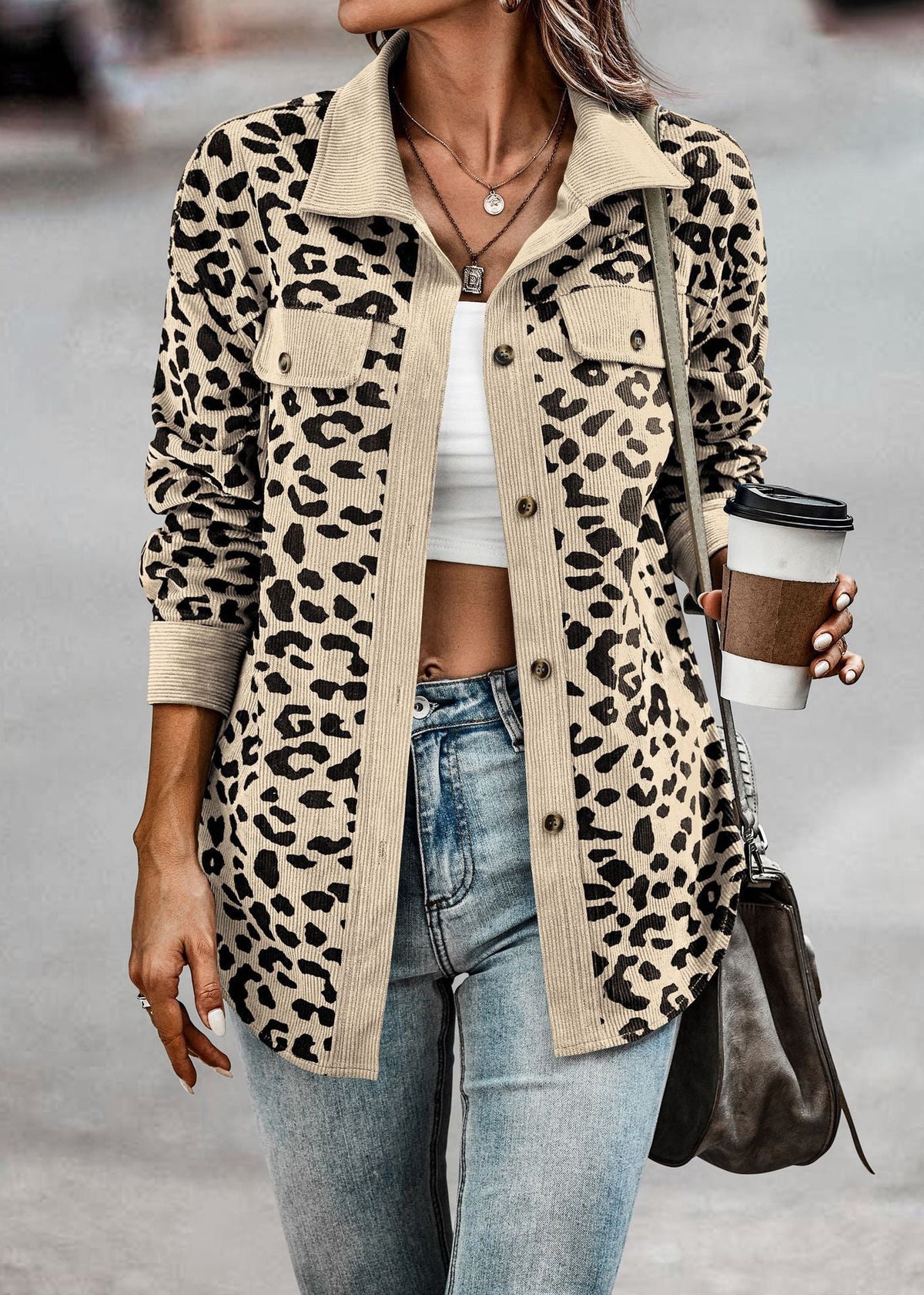 Variant image for Damen-Mantel Übergroß Leopardenmuster Weiches Polyester-15