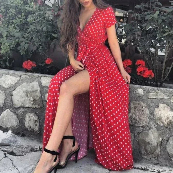 Damen-Langes Kleid, mit Seitenschlitz, Leichte Stoffe-4