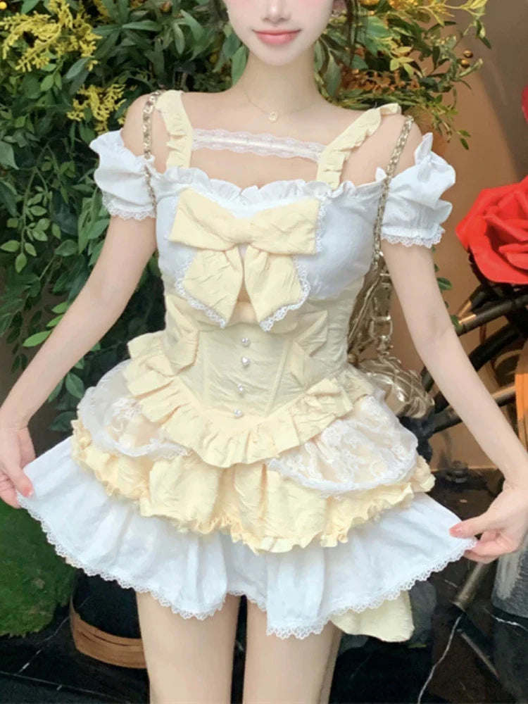 Damen-Rüschenrock-Set in A-Linie aus Polyester-2