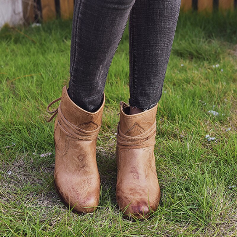 Damen-Stiefel, Vintage Schnürung, Leder 3