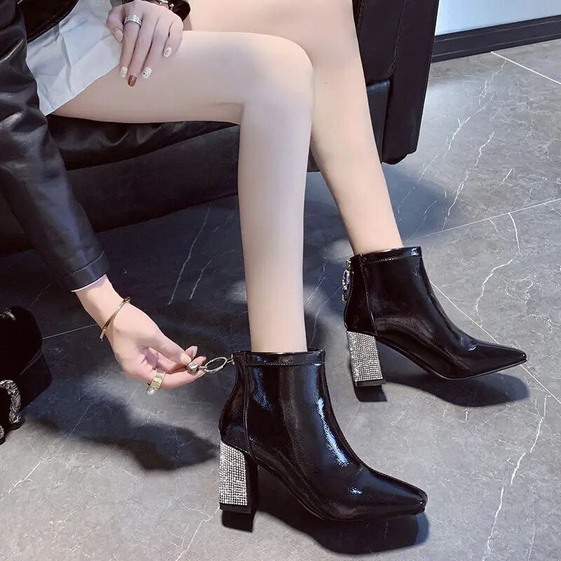 Damen-Stiefel, knöchelhoch Leder, mit Bling-Bling, Details-1