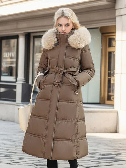 Lange Damen-Winterjacke mit Pelzkragen und verstellbarem Gürtel – elegant und warm für kalte Tage 5