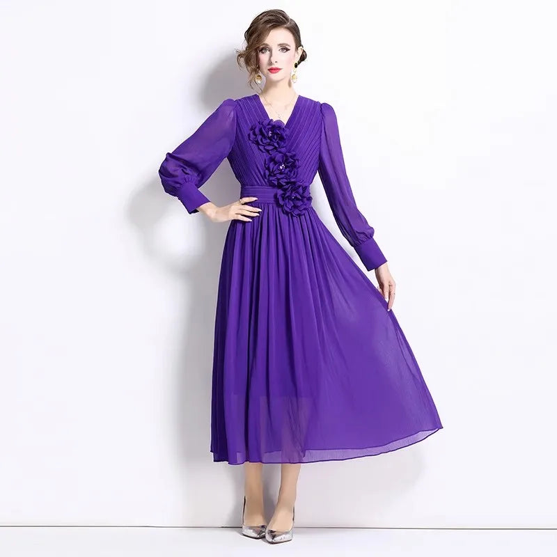 Damen-Midikleid, V-Ausschnitt, Baumwolle, Acetat 1