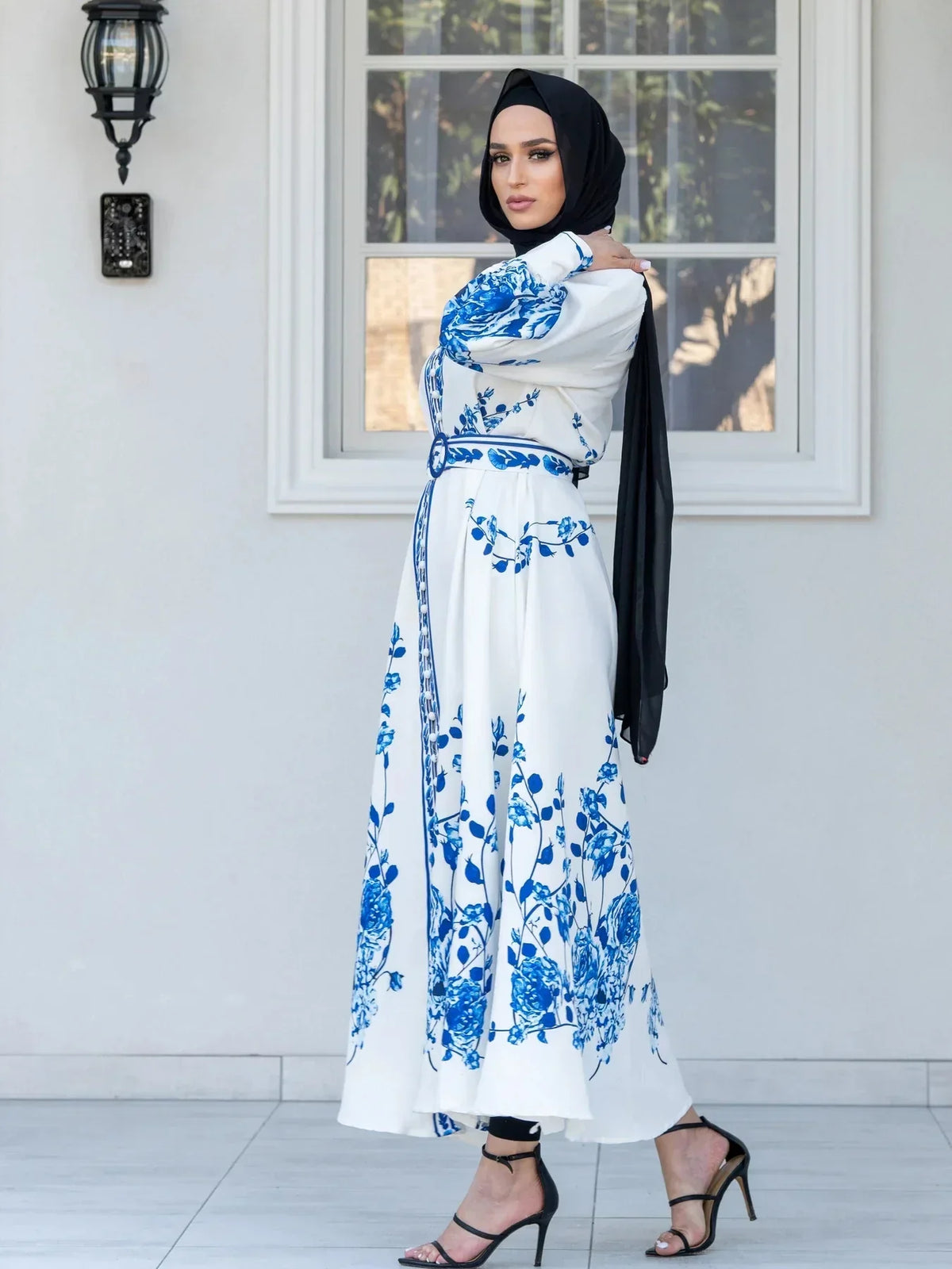 Maxikleid Damen Geblümt Muster Lange Ärmel Polyester-2