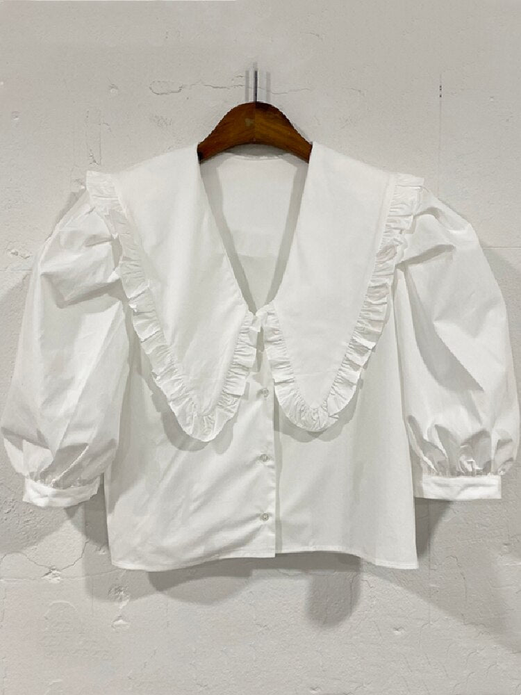 Damen Bluse Kurzarm Monochrome Baumwolle Polyester-1
