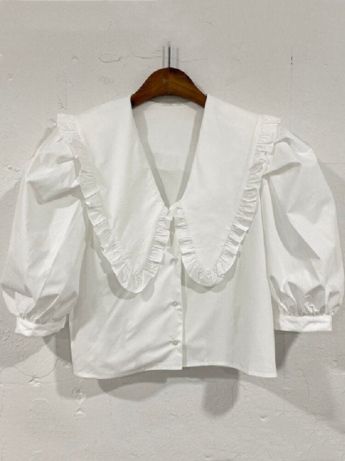 Damen Bluse Kurzarm Monochrome Baumwolle Polyester-1