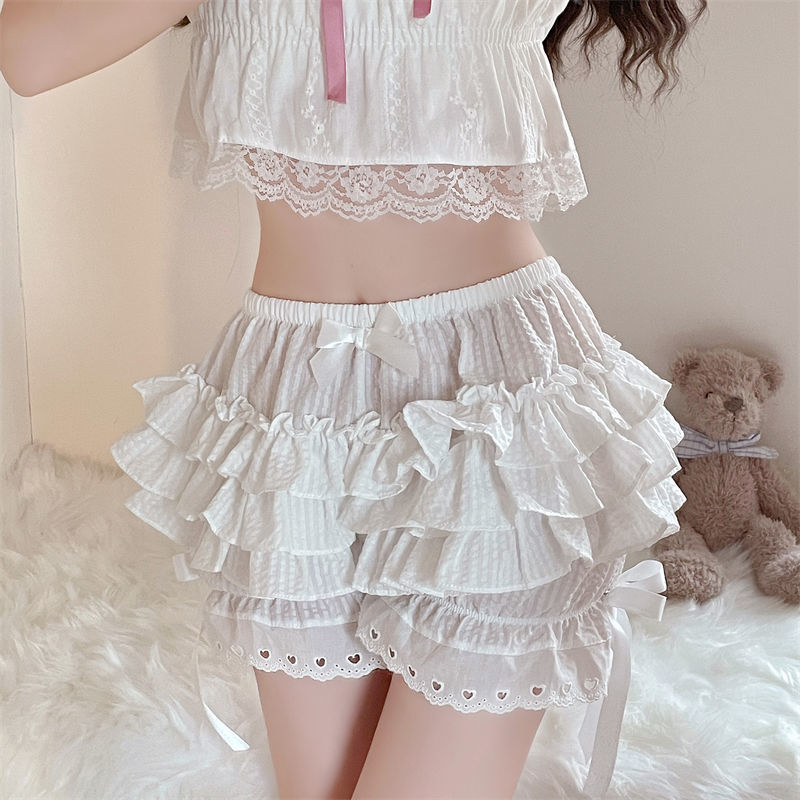 Damen-Shorts, monochrom, Polyester, Rüschendesign 2