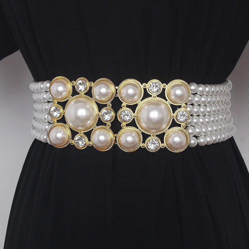Damen-Gürtel, geometrisches Design mit Kette aus Kunstperlen-2