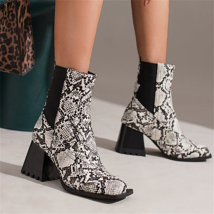 Damen-Stiefel, hoher Absatz, PU-Material, Tiermuster, elegantes Design-2