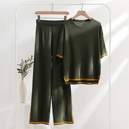 Damen-Hosen-Set, hohe Taille, lange Baumwolle, Viskose-4