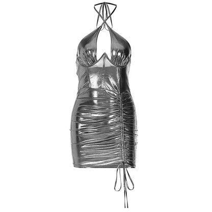 Damen-Minikleid, V-Ausschnitt, ärmelloses Polyester-4