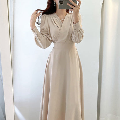 Damen-A-Linien-Kleid, Puffärmel, Polyester-1
