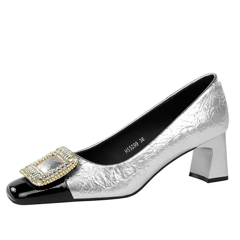 Damen-Pumps, eckige Zehe, PU-Material, elegantes Design-3