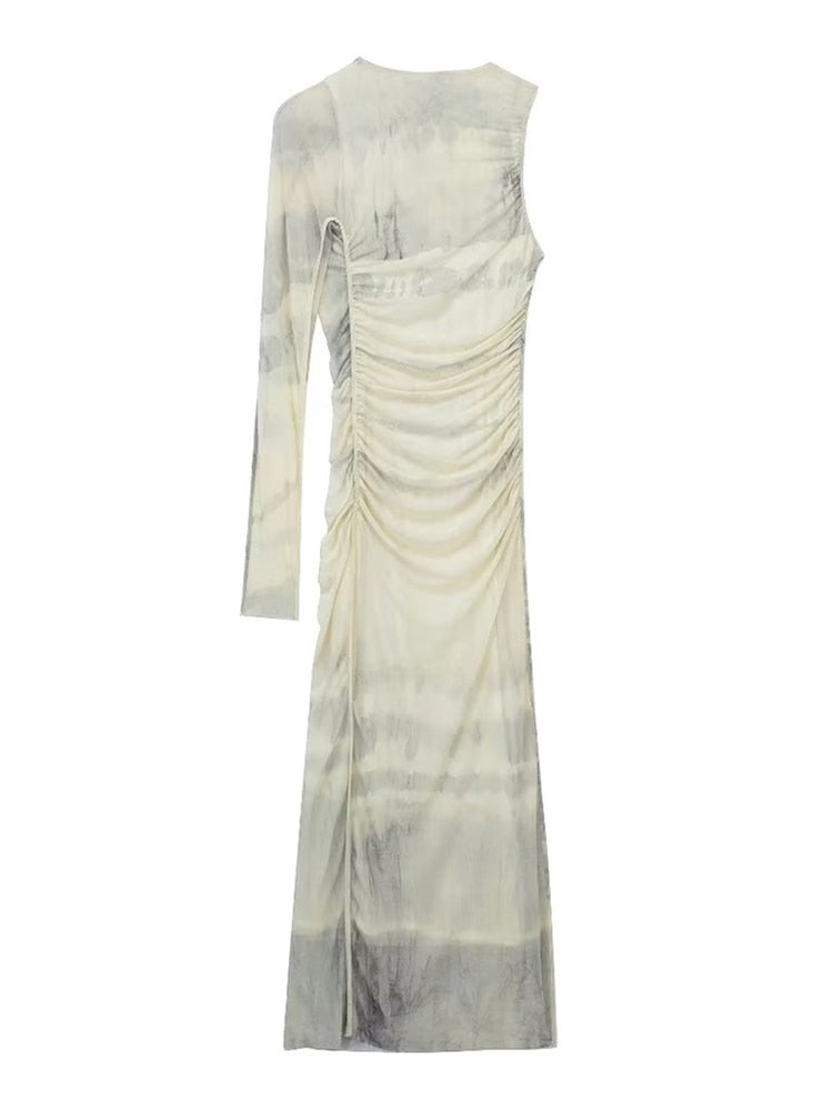 Damen-Midikleid, asymmetrisch Tüll, eleganter Stil-1