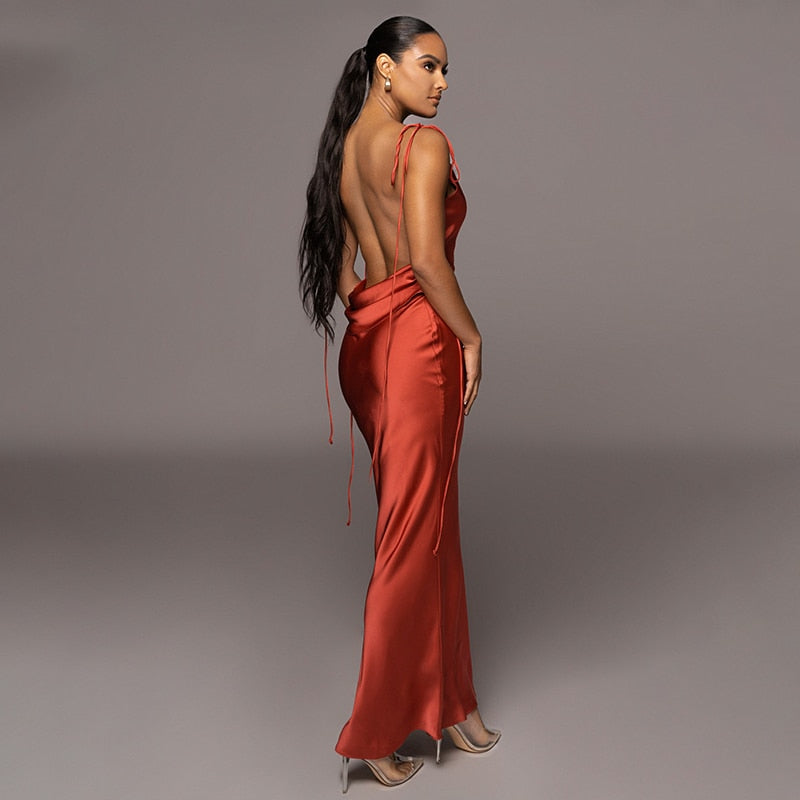 Damen-Maxikleid aus Satin mit Spaghettiträgern - Knöchellanges Kleid für Party und Hochzeit 6