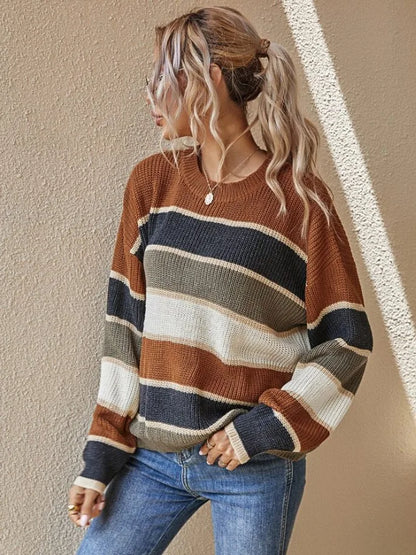 Damen-Strickpullover, gestreift, weiche Qualität-3