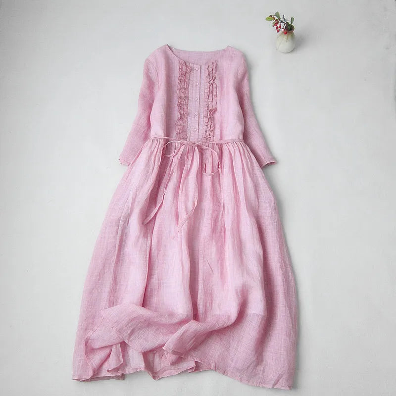 Damenkleid, Raffungen, O-Ausschnitt, Polyester, modern, Vintage-3