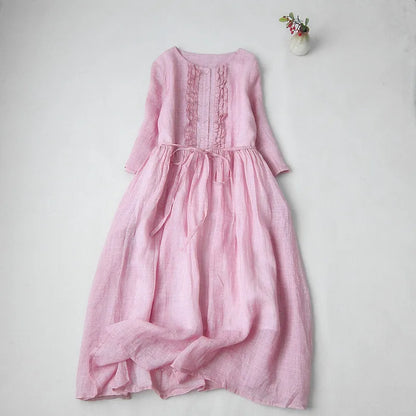 Damenkleid, Raffungen, O-Ausschnitt, Polyester, modern, Vintage-3