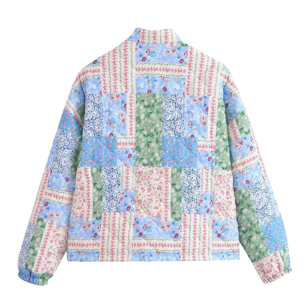 Damen-geblümte Jacke, gesteppte Baumwollmischung-2