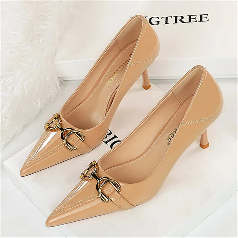 Damen-Absatzschuhe, hoher Absatz, modernes Synthetikleder-2