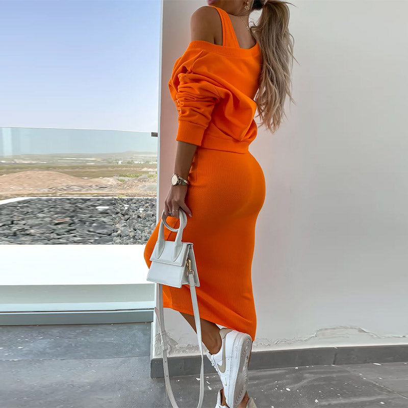 Damen-Set, zweiteilig, V-Ausschnitt, Polyester, eleganter Stil-2