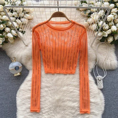 Variant image for Damen-Crop-Top, langärmelig, figurbetontes Polyester-1