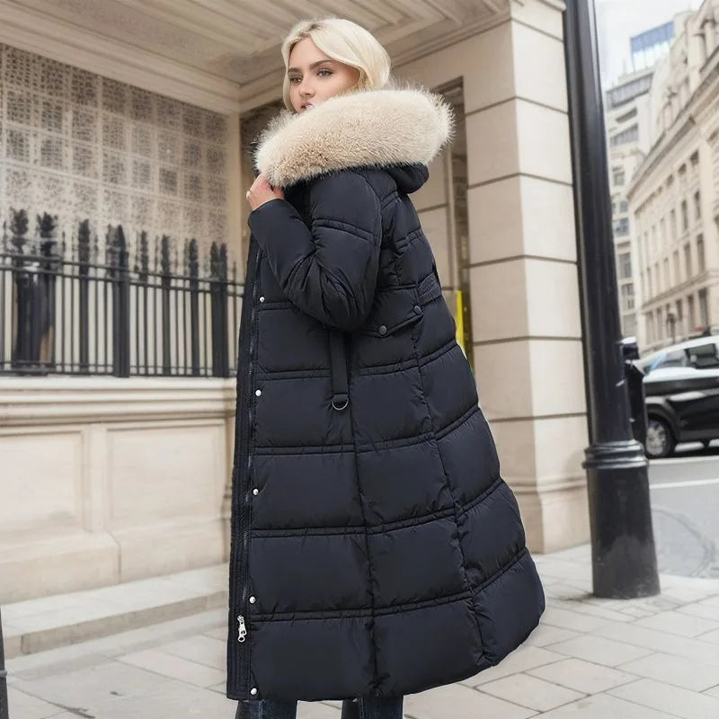 Lange Damen-Winterjacke mit Pelzkragen und verstellbarem Gürtel – elegant und warm für kalte Tage 13