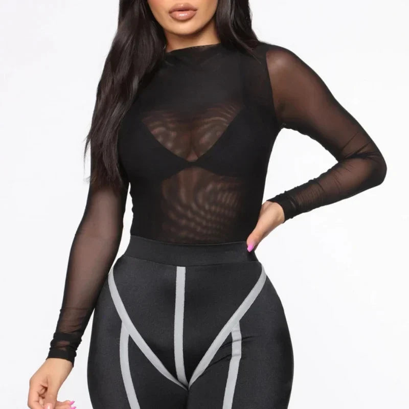Body Damen Transparentes Design Nylon Polyester Figurbetont-2